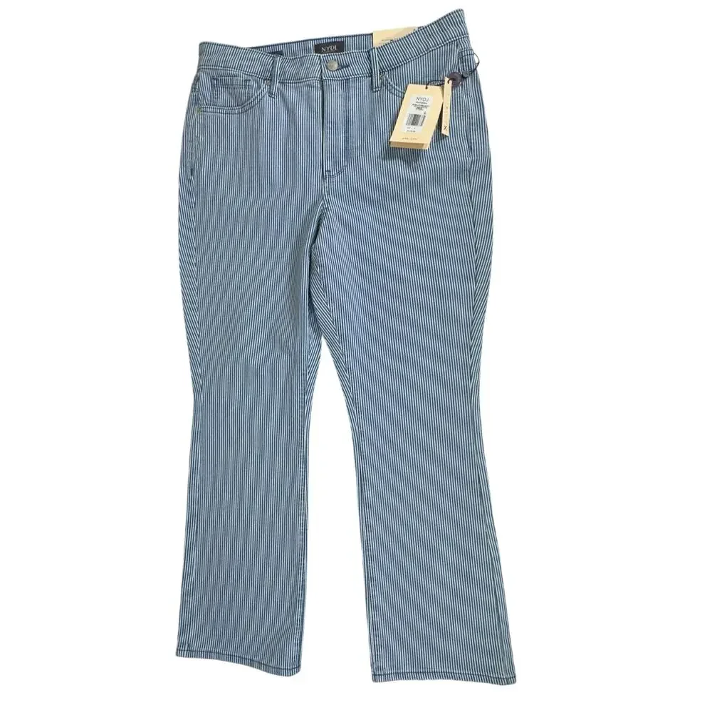 NYDJ Billie Mini Bootcut Ankle‎ Jeans Size 8 (32x27) High Rise Denim Blue Stripe
